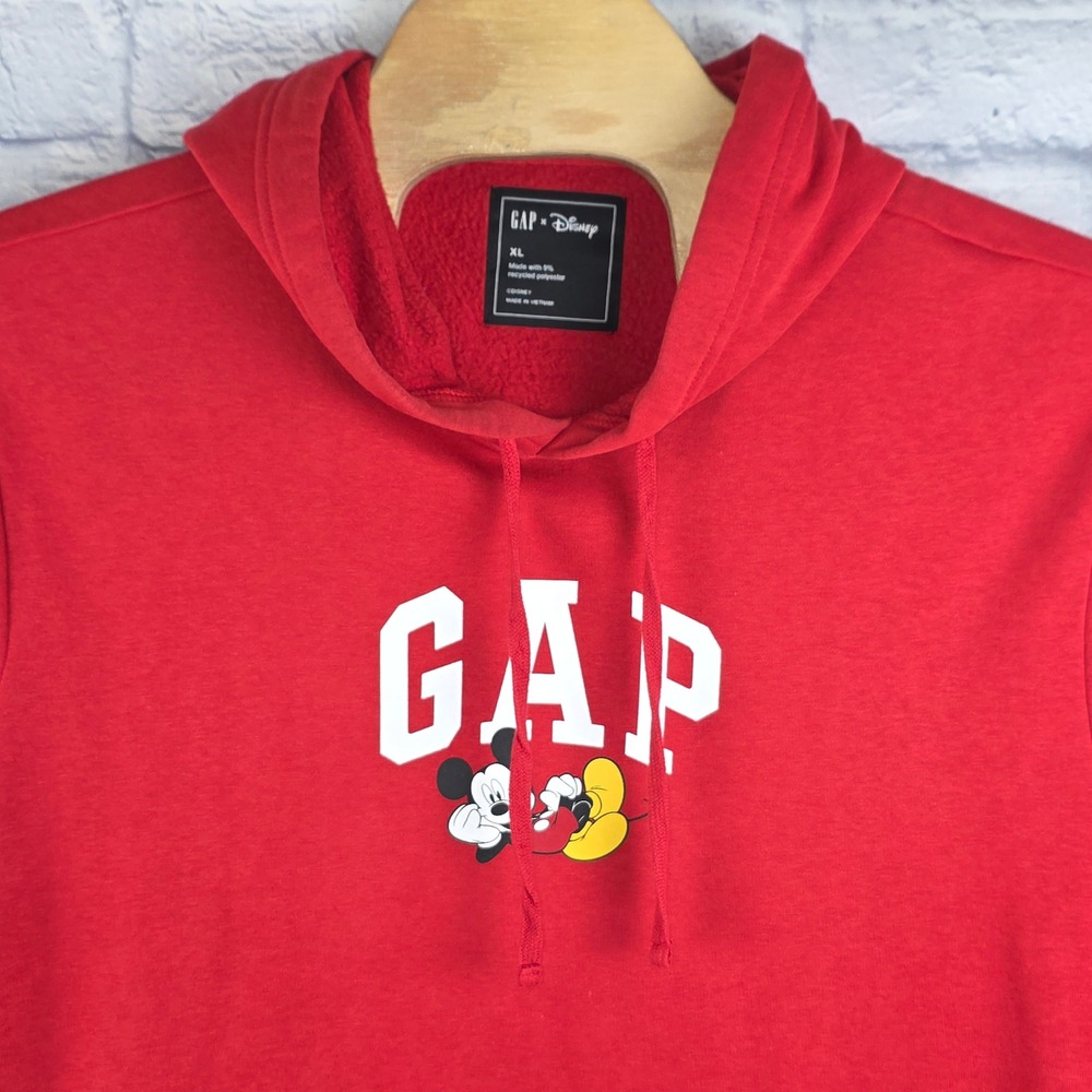 Gap Hoodie Red Mens Disney Mickey Mouse Graphic Fleece Sweatshirt Size XL
